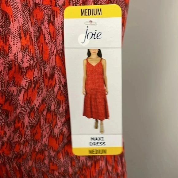 NWT Joie Bondi Abstract Red Pink Print Midi Dress Medium Womens Summer Sundress - Picture 3 of 4